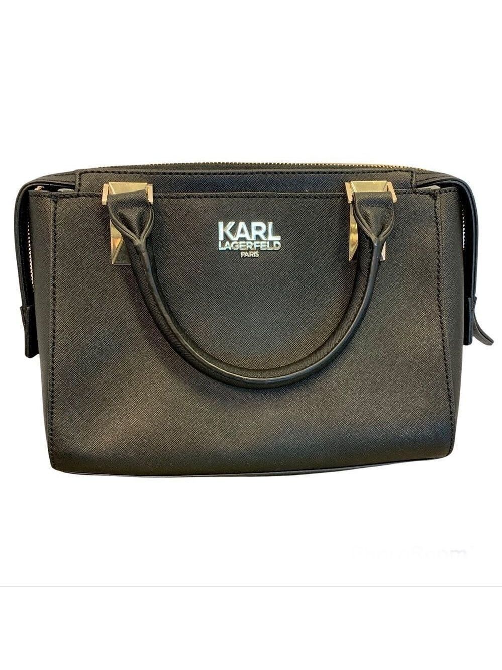 KARL Lagerfeld black leather gold hardware crossbody shoulder bag purse